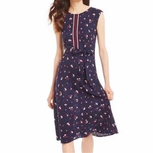 Joules Blue Floral Sleeveless Sheath MIDI Dress Womens Size 2 Preppy Peasant